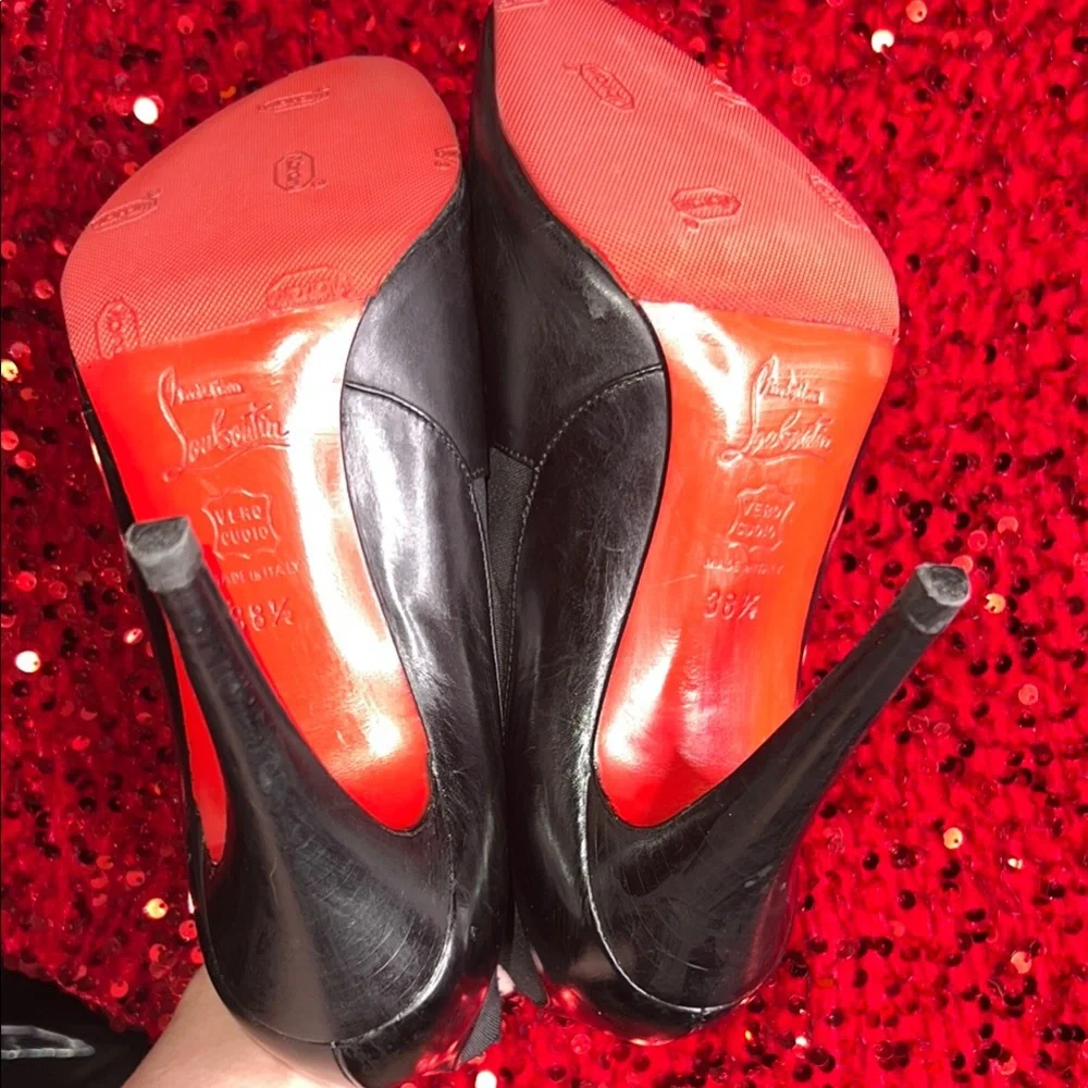 Christian Louboutins Ankle Booties Black Leather Red BottomsWomen's High Heels - Picture 11 of 13